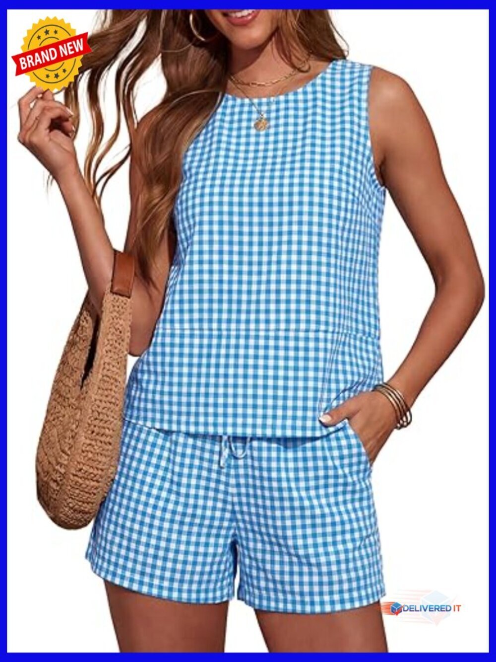 Women's 2 Piece Shorts Set Summer Sleeveless Tank Top with Pockets Loose Fit